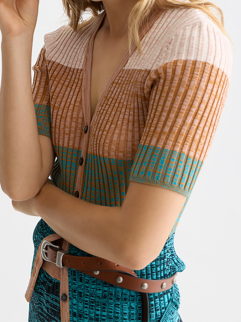 Scotch & Soda : Striped short-sleeved cardigan : Tahitian Teal - Collector Store Sydney