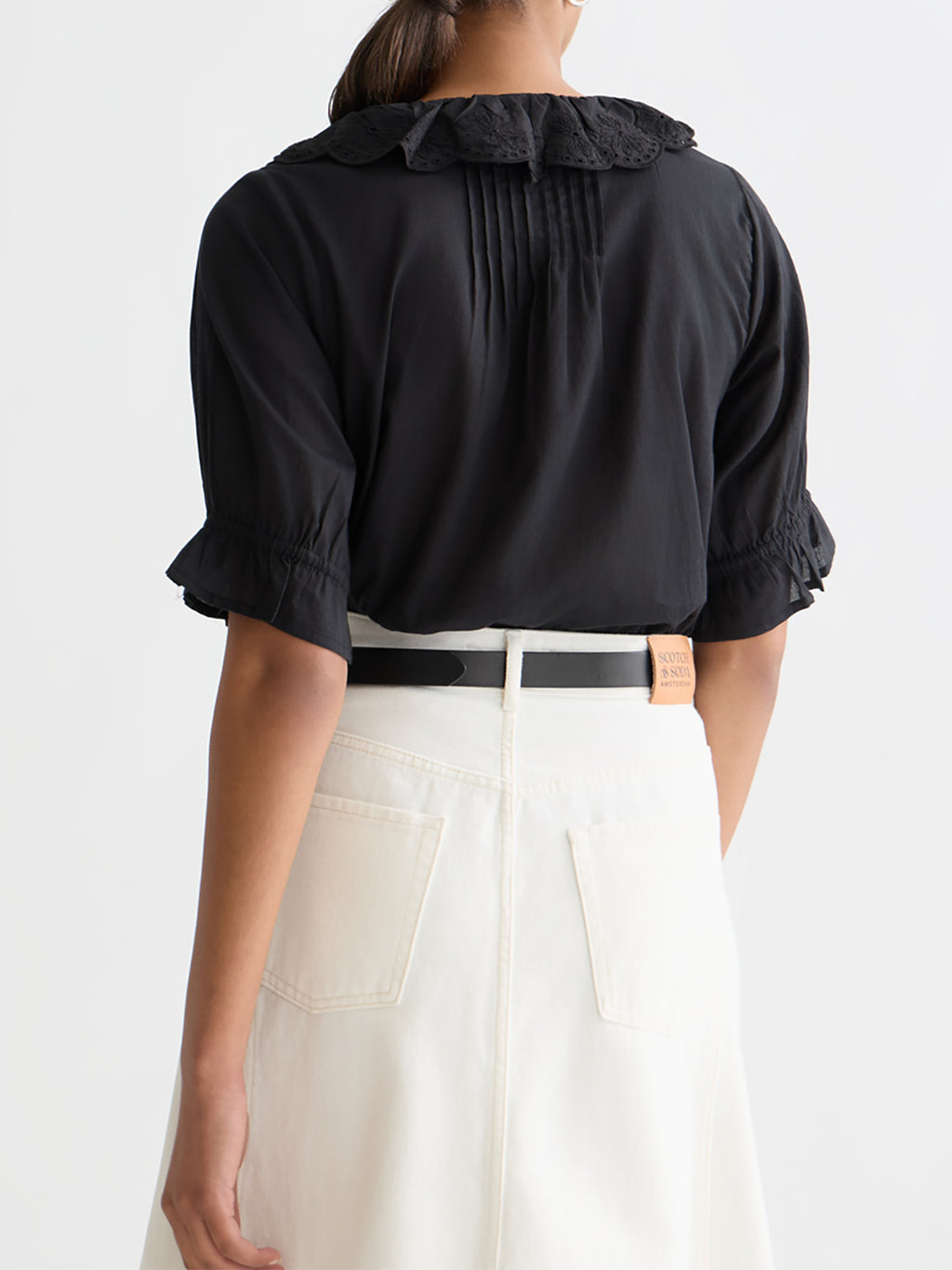 Scotch & Soda - Embroidered short-sleeved blouse - Meteorite