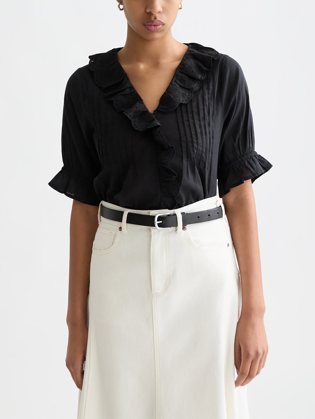 Scotch & Soda - Embroidered short-sleeved blouse - Meteorite