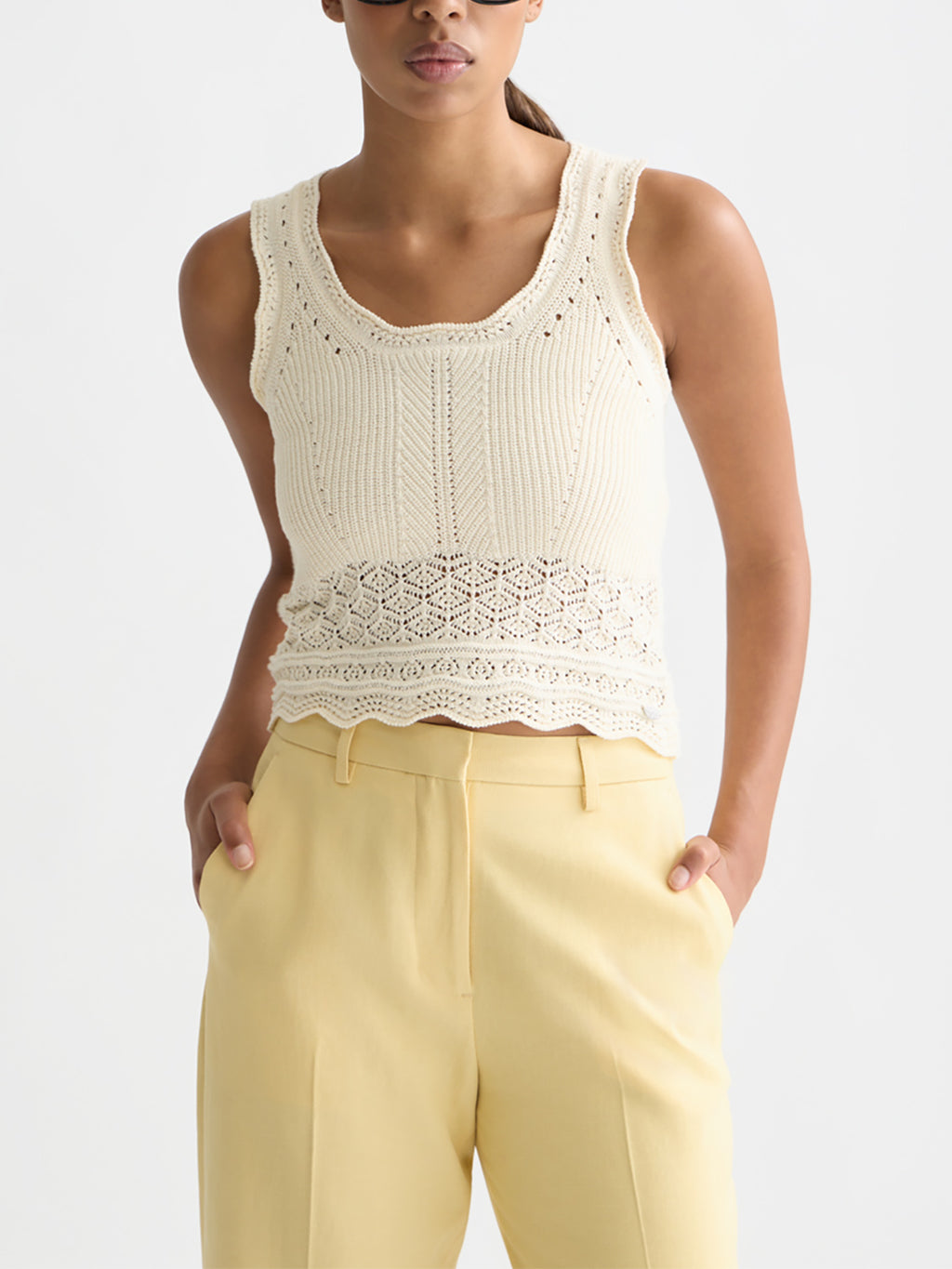 Scotch & Soda : Pointelle knitted vest - Eggnog - Collector Store Sydney