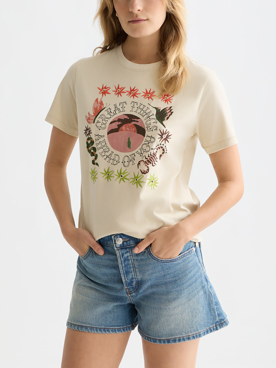 Scotch & Soda : Embroidered artwork t-shirt - Fog - Collector Store Sydney