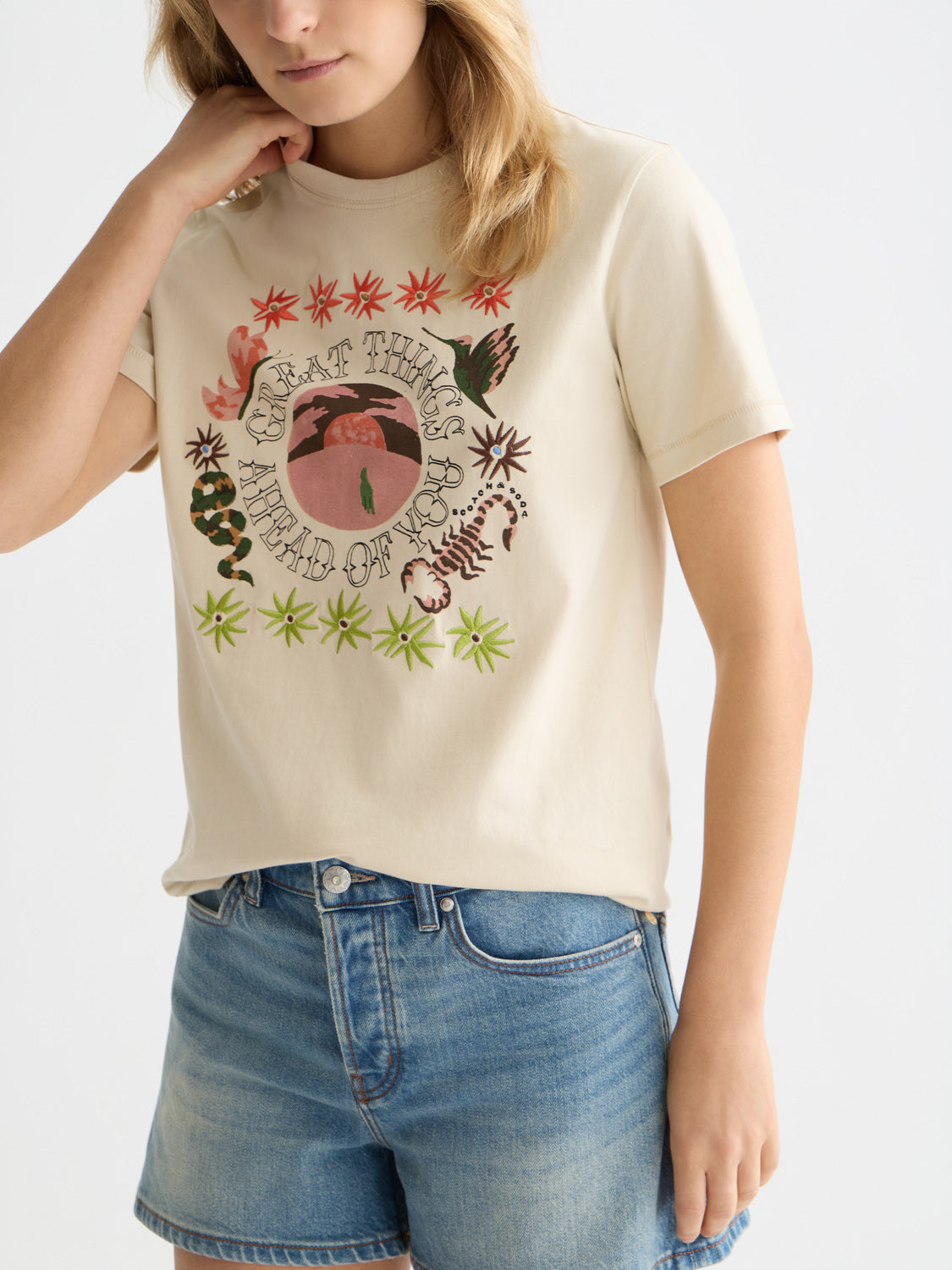 Scotch & Soda : Embroidered artwork t-shirt - Fog - Collector Store Sydney