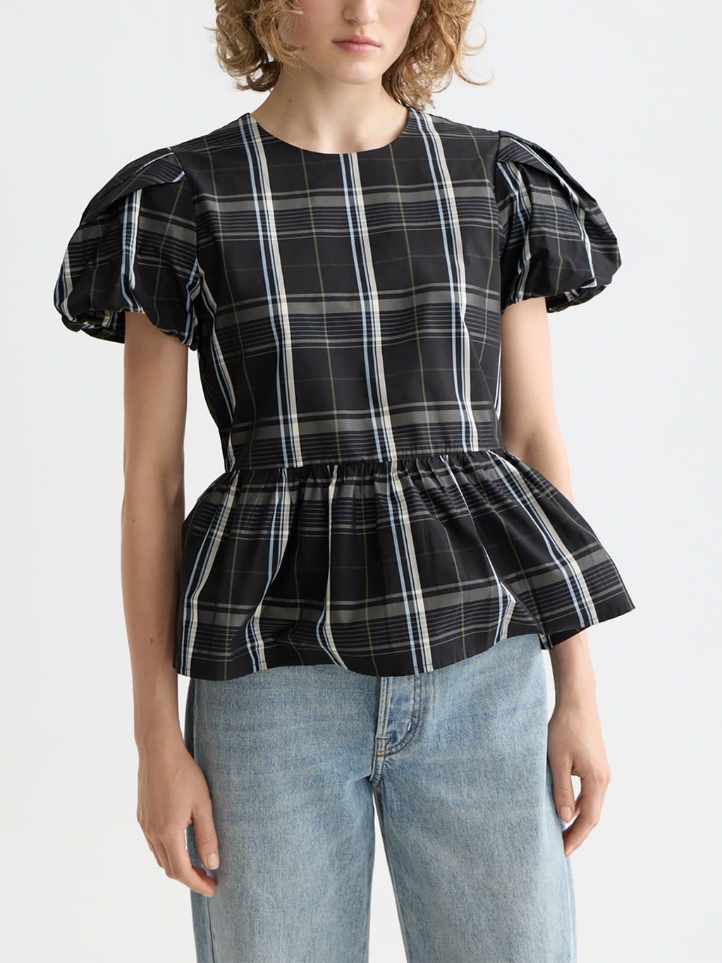 Taffeta peplum top - Check - Collector Store Sydney