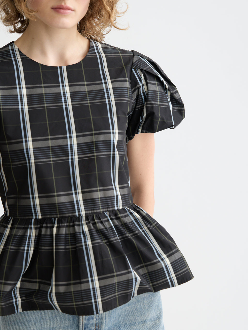Taffeta peplum top - Check - Collector Store Sydney