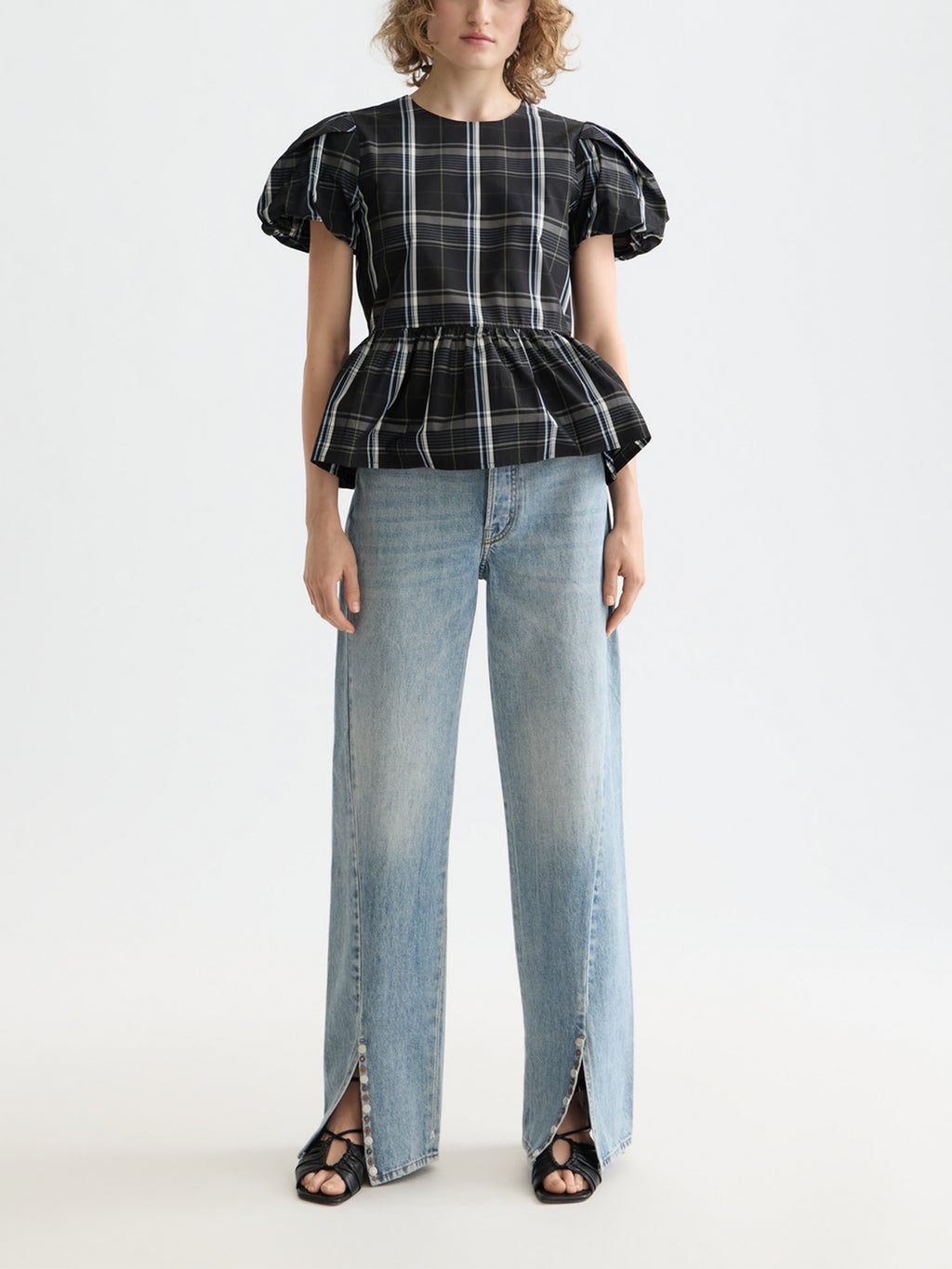 Taffeta peplum top - Check - Collector Store Sydney