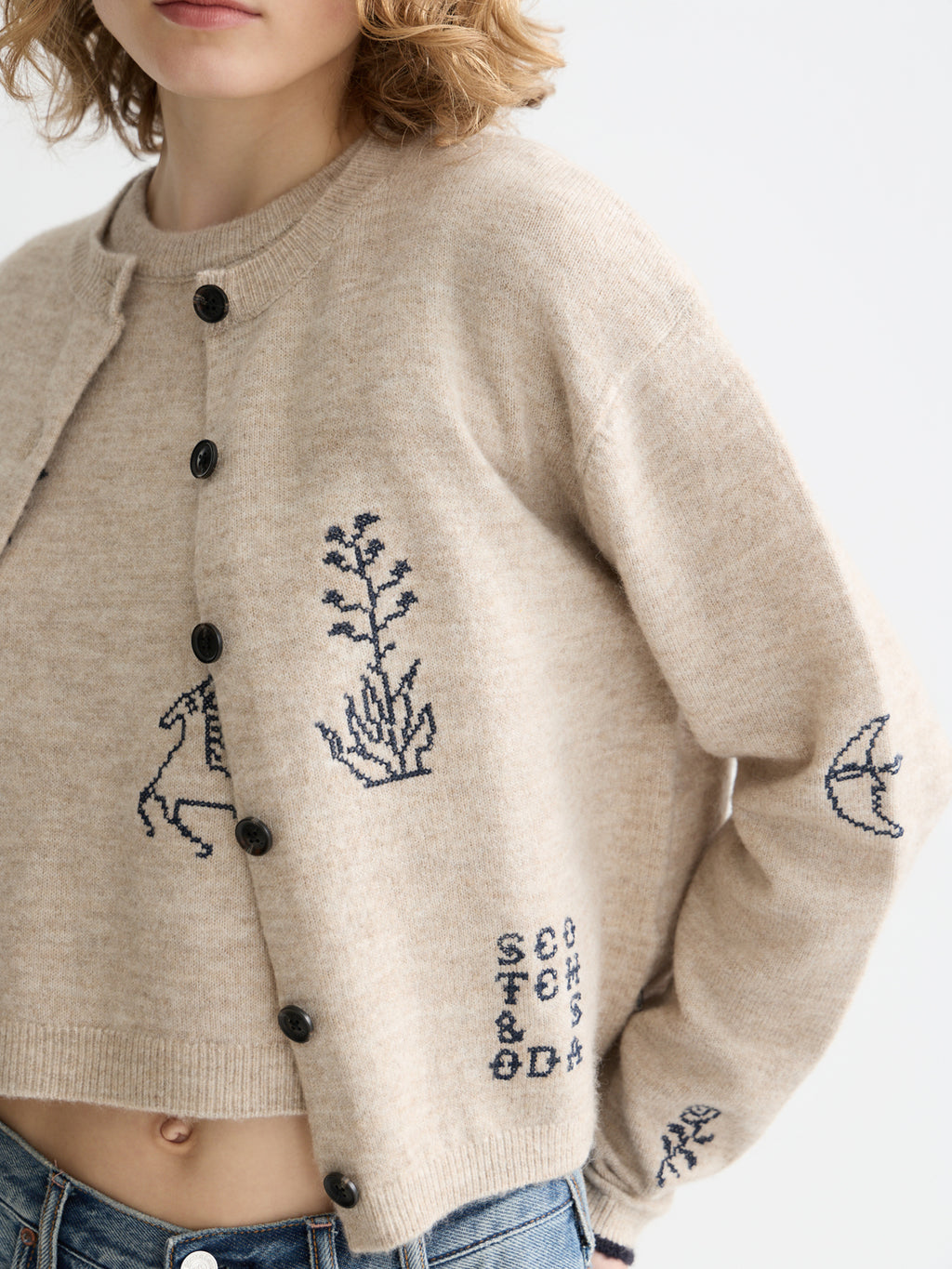 Scotch & Soda Embroidered crew neck cardigan
