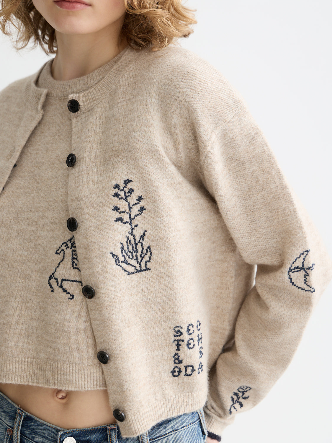 Scotch & Soda Embroidered crew neck cardigan