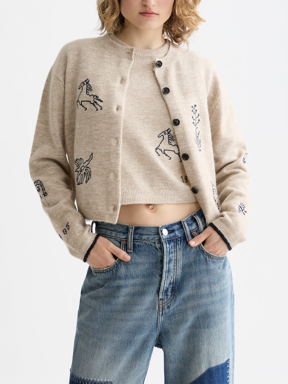 Scotch & Soda Embroidered crew neck cardigan