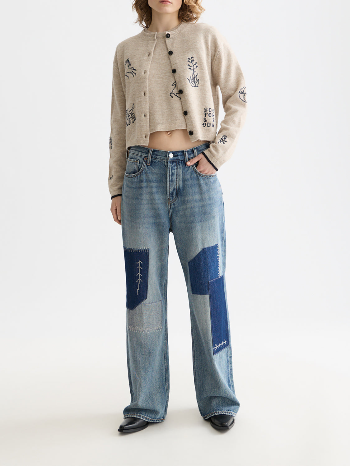 Scotch & Soda Embroidered crew neck cardigan