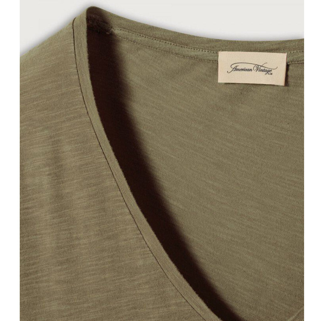 American Vintage Jacksonville V Neck Tee - Vintage Olive - Collector Store Sydney
