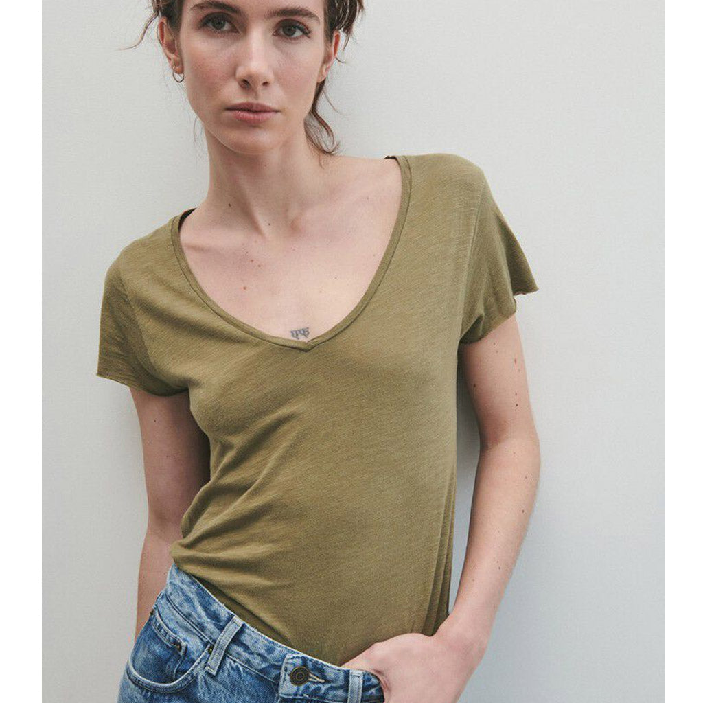 American Vintage Jacksonville V Neck Tee - Vintage Olive - Collector Store Sydney