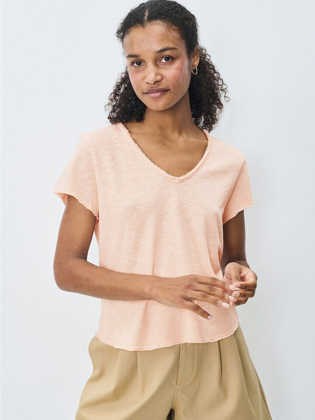 American Vintage Cotton V Neck Tee -Sonoma -  Vintage Biscuit