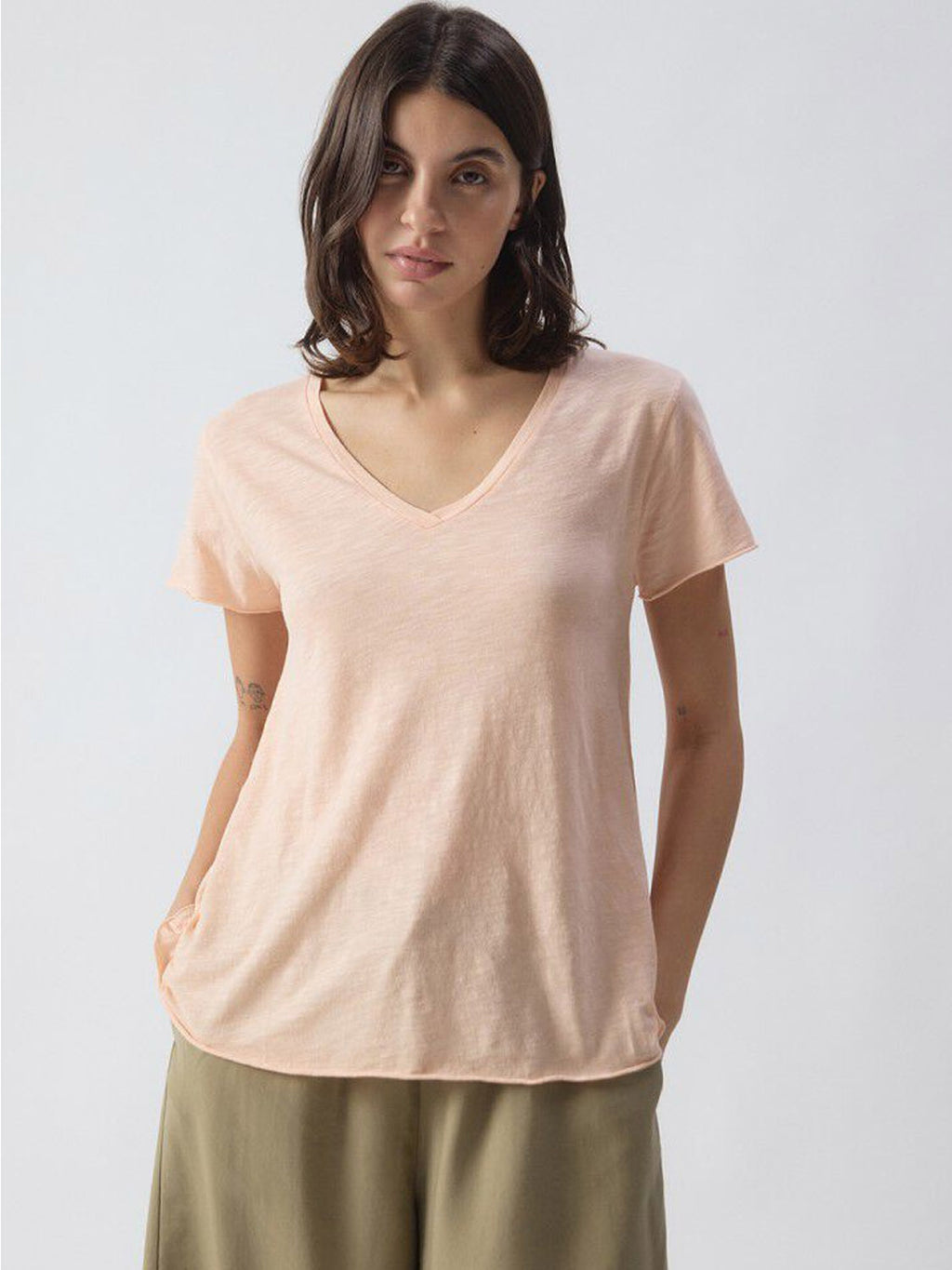 American Vintage Jacksonville  V Neck Tee - Vintage Sorbet