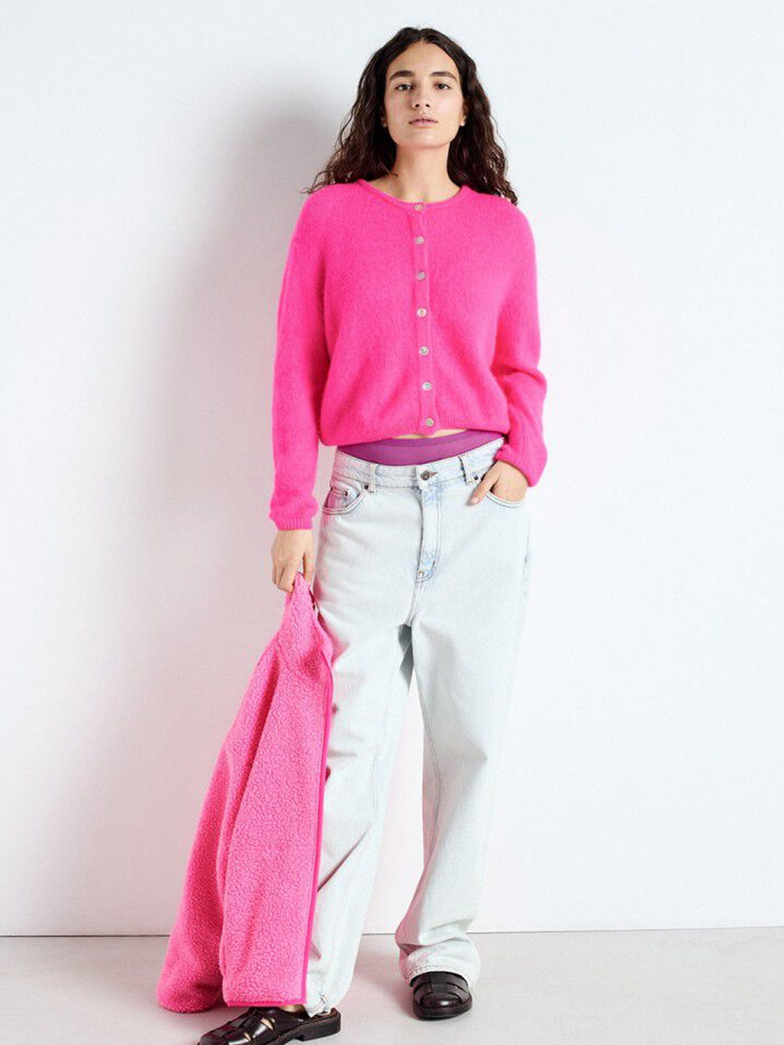American Vintage - Vito Cardigan - Fluro Pink Melange