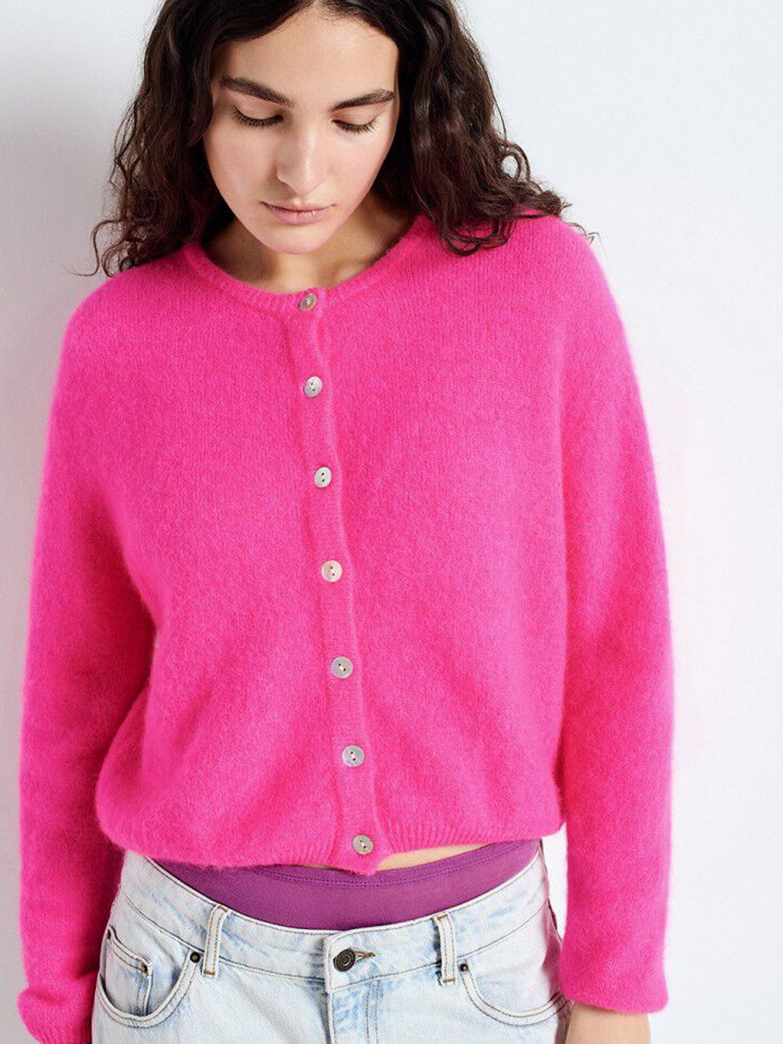 American Vintage - Vito Cardigan - Fluro Pink Melange