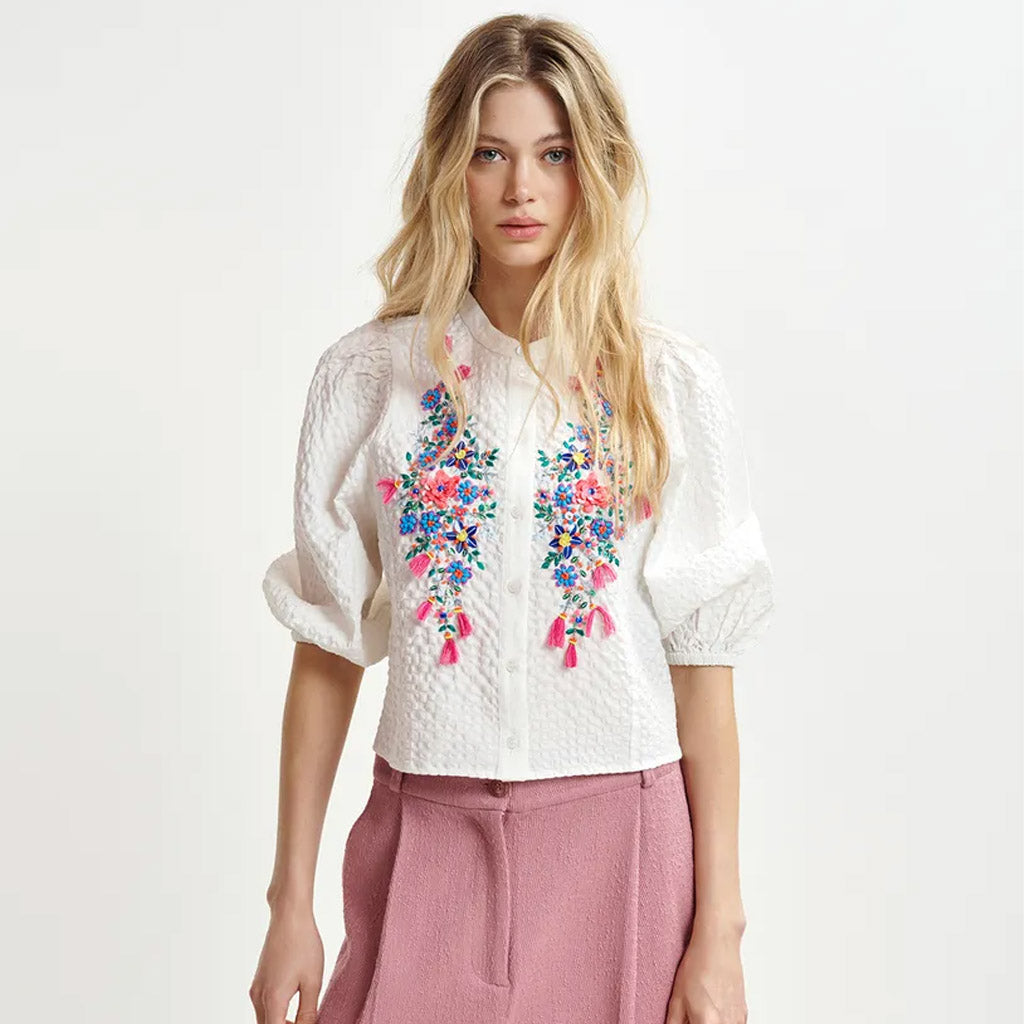 Essentiel Antwerp | HEARTFELT White sequin and bead-embellished shirt - Collector Store