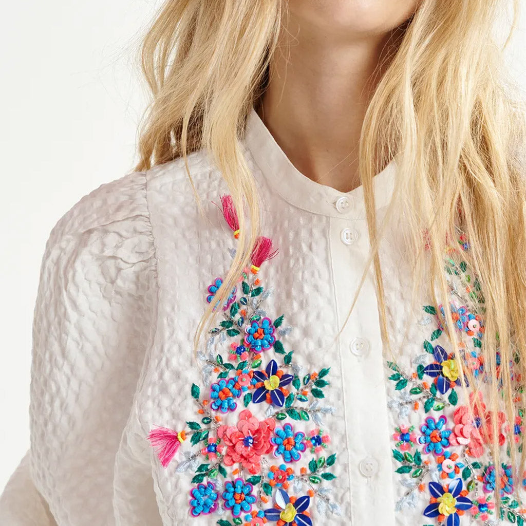 Essentiel Antwerp | HEARTFELT White sequin and bead-embellished shirt - Collector Store