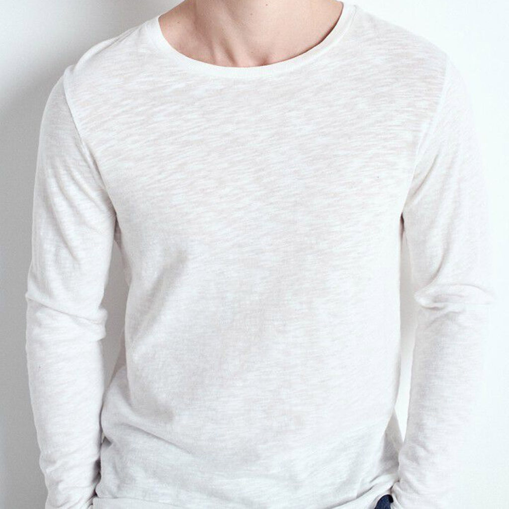 American Vintage Mens Round Neck L/S Tee - Bysapick - White - Collector Store Sydney