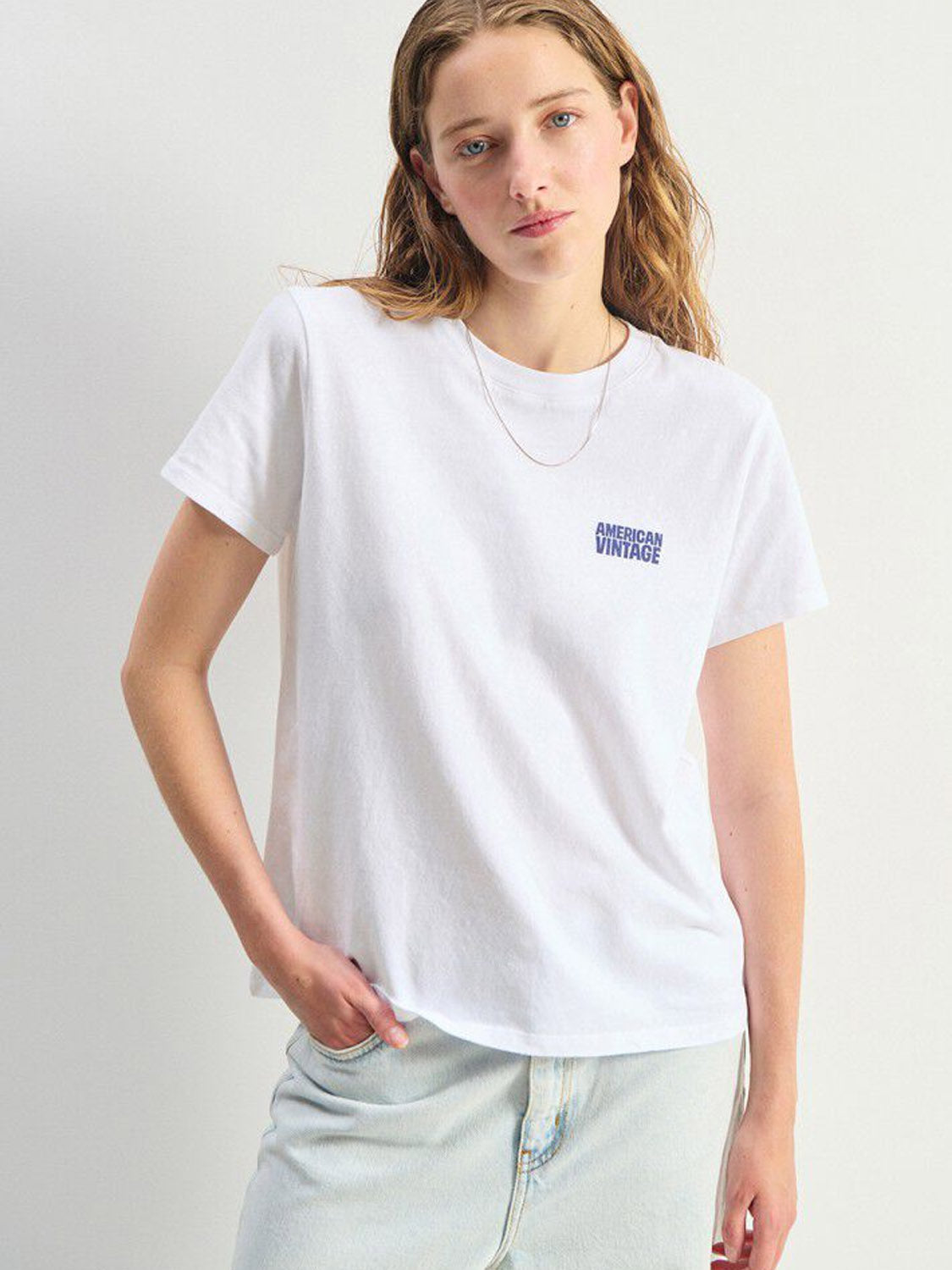 American Vintage Ykobow S/S Print Logo Tee - White