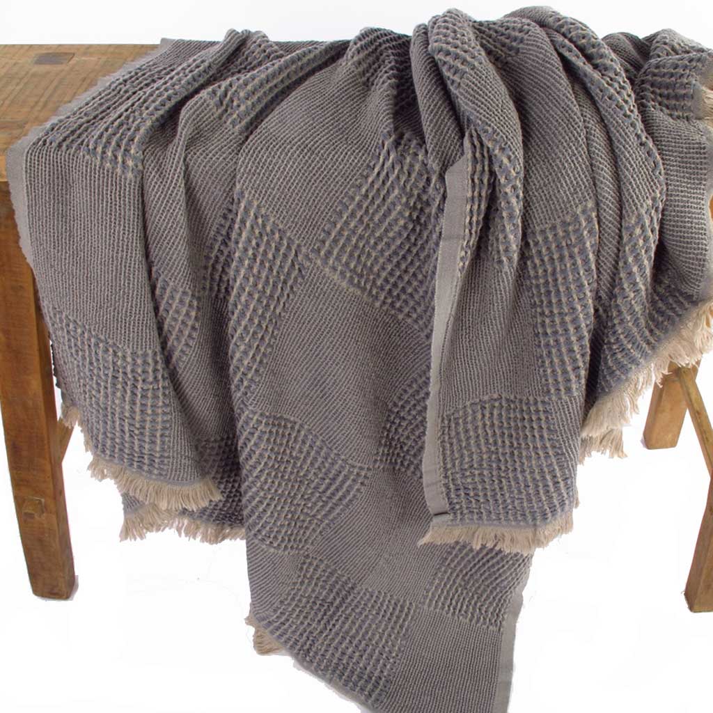 by ende.| Checkered Waffle Throw | Steel / Ecru - Collector Store
