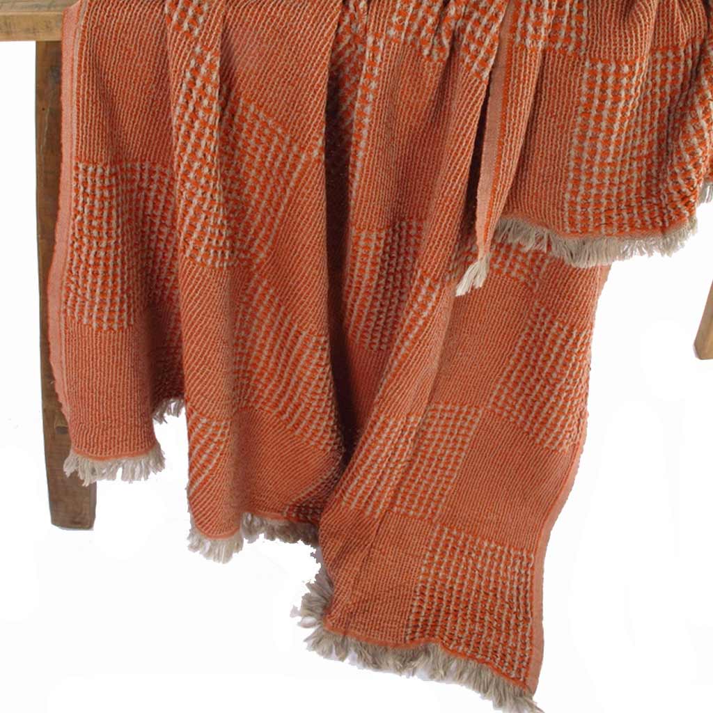 by ende.| Checkered Waffle Throw | Terracotta / Ecru - Collector Store