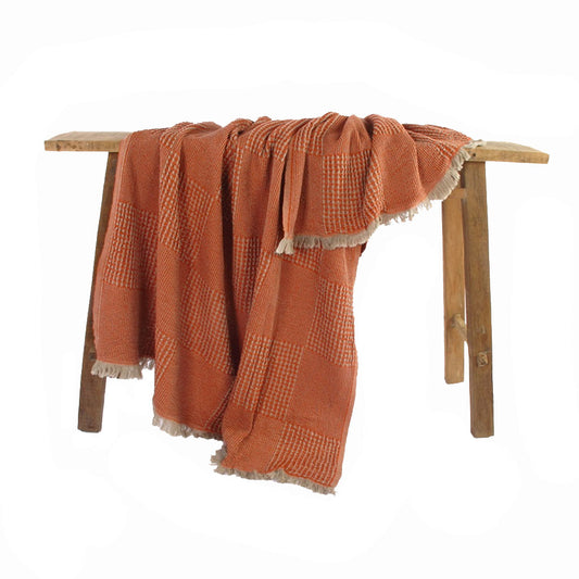 by ende.| Checkered Waffle Throw | Terracotta / Ecru - Collector Store