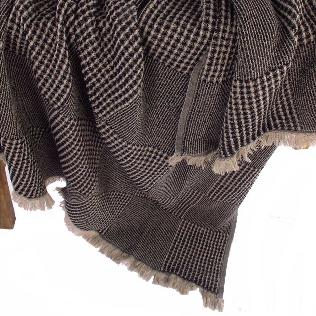 by ende.| Checkered Waffle Throw | Black / Ecru - Collector Store