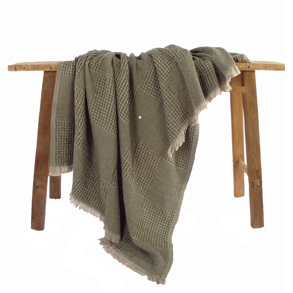 by ende.| Checkered Waffle Throw | Olive / Ecru - Collector Store