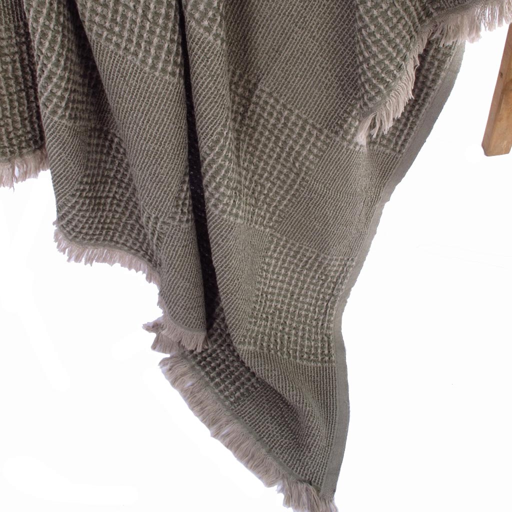 by ende.| Checkered Waffle Throw | Olive / Ecru - Collector Store