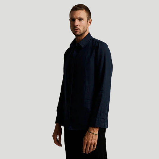 Mr Simple Linen LS Shirt - Navy - Collector Store