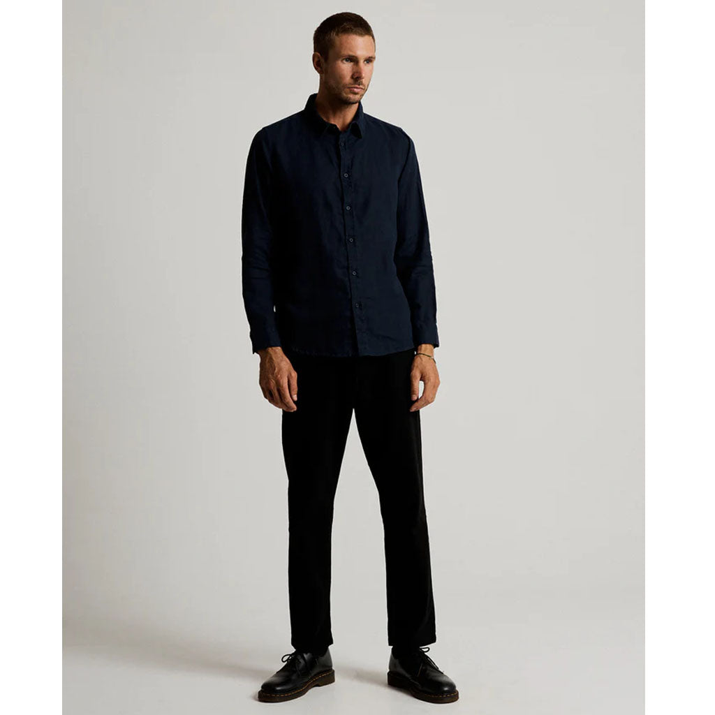Mr Simple Linen LS Shirt - Navy - Collector Store