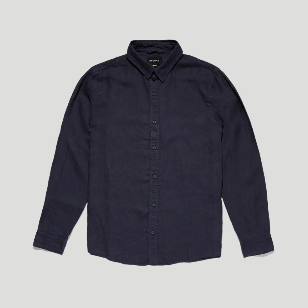 Mr Simple Linen LS Shirt - Navy - Collector Store