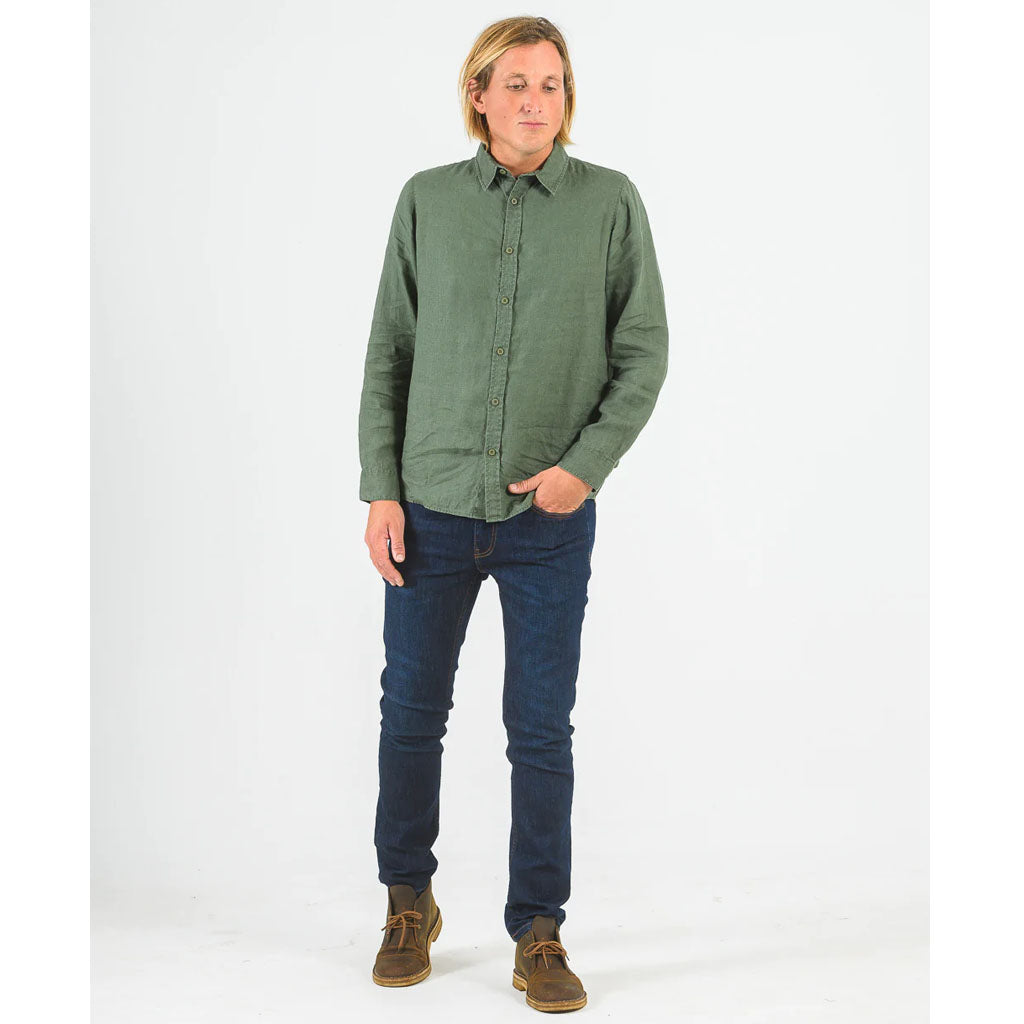 Mr Simple Linen LS Shirt - Fatigue - Collector Store