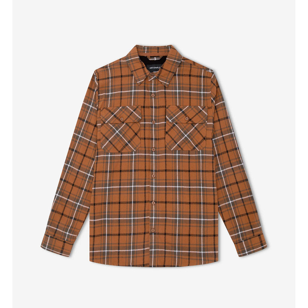 Mr Simple Cotton Flannel Shirt - Terracotta Check - Collector Store