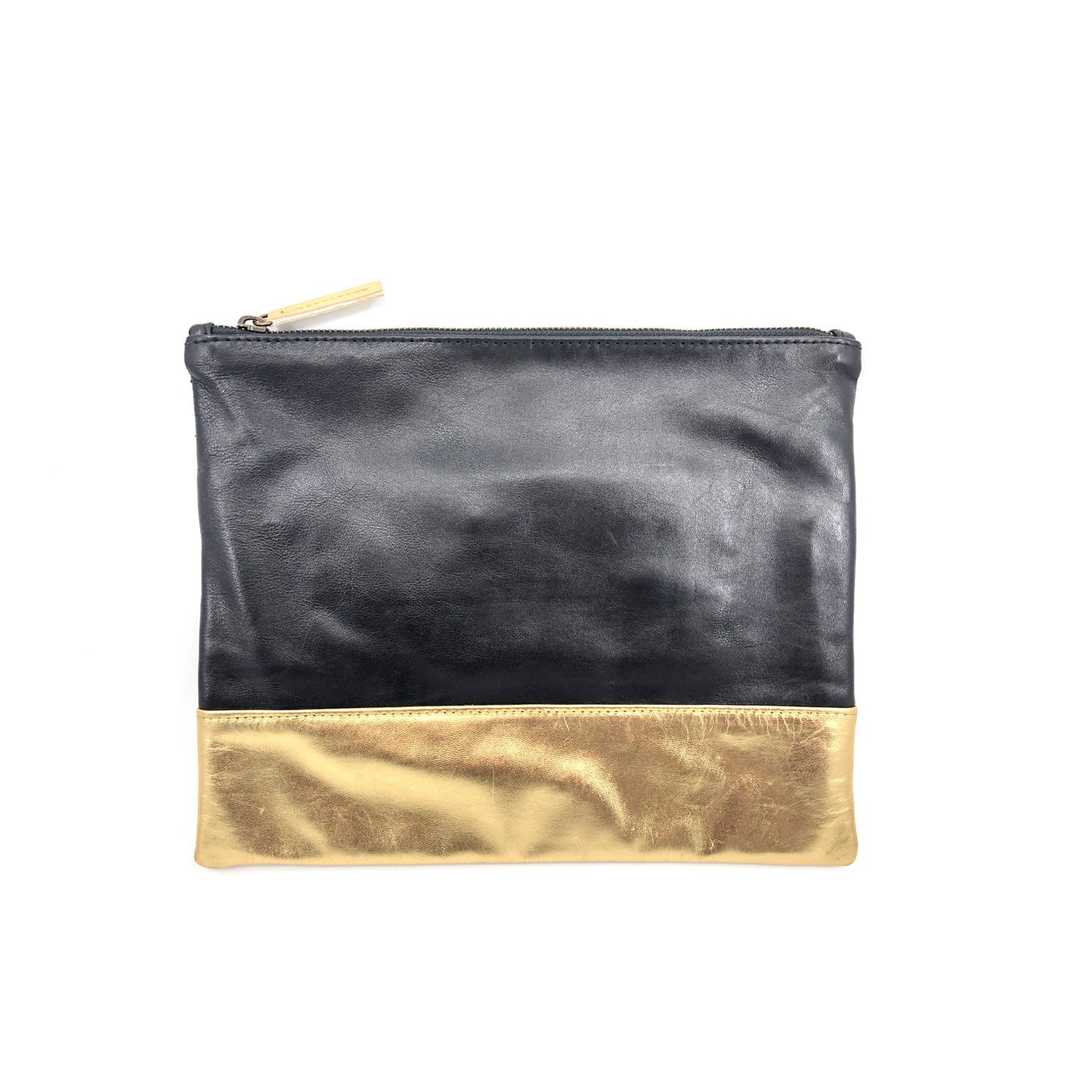 Austin Basics Large Gold Leather Clutch - Collector Store