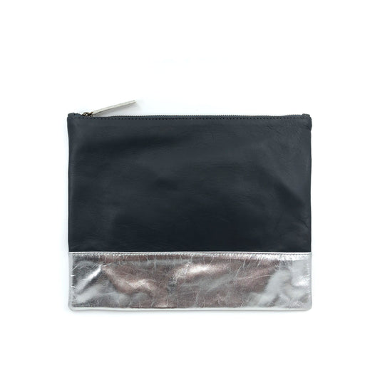 Austin Basics Large Silver Leather Clutch - Collector Store
