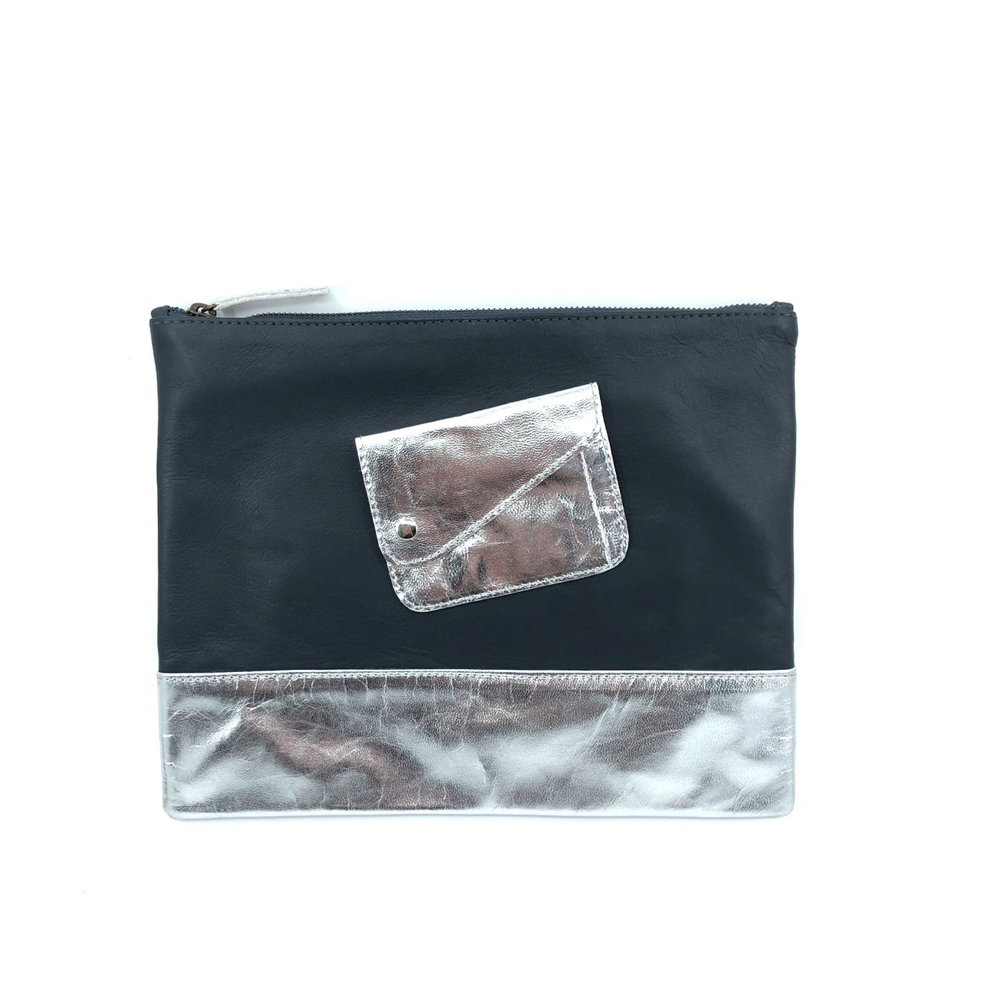 Austin Basics Large Silver Leather Clutch - Collector Store