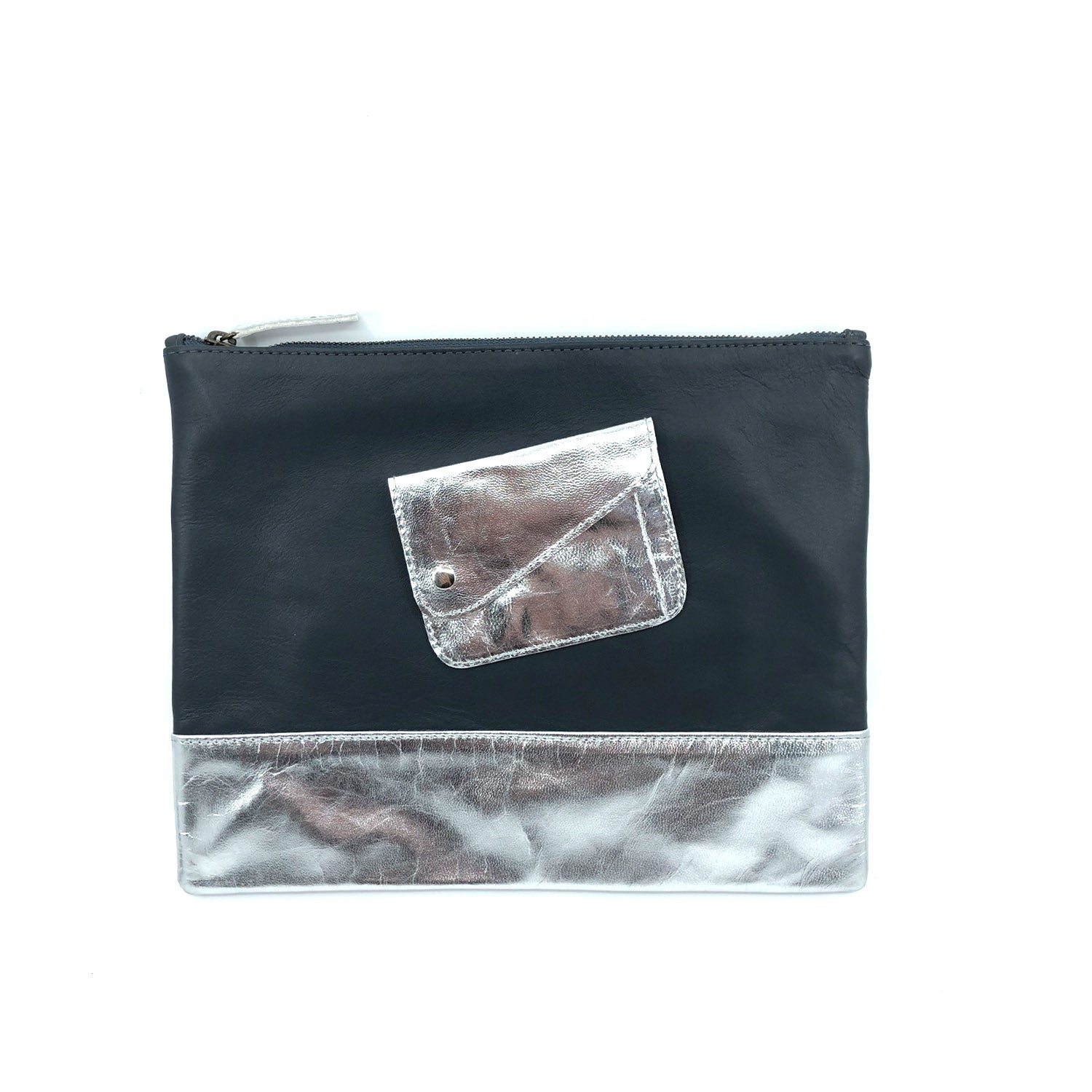 Austin Basics Large Silver Leather Clutch - Collector Store