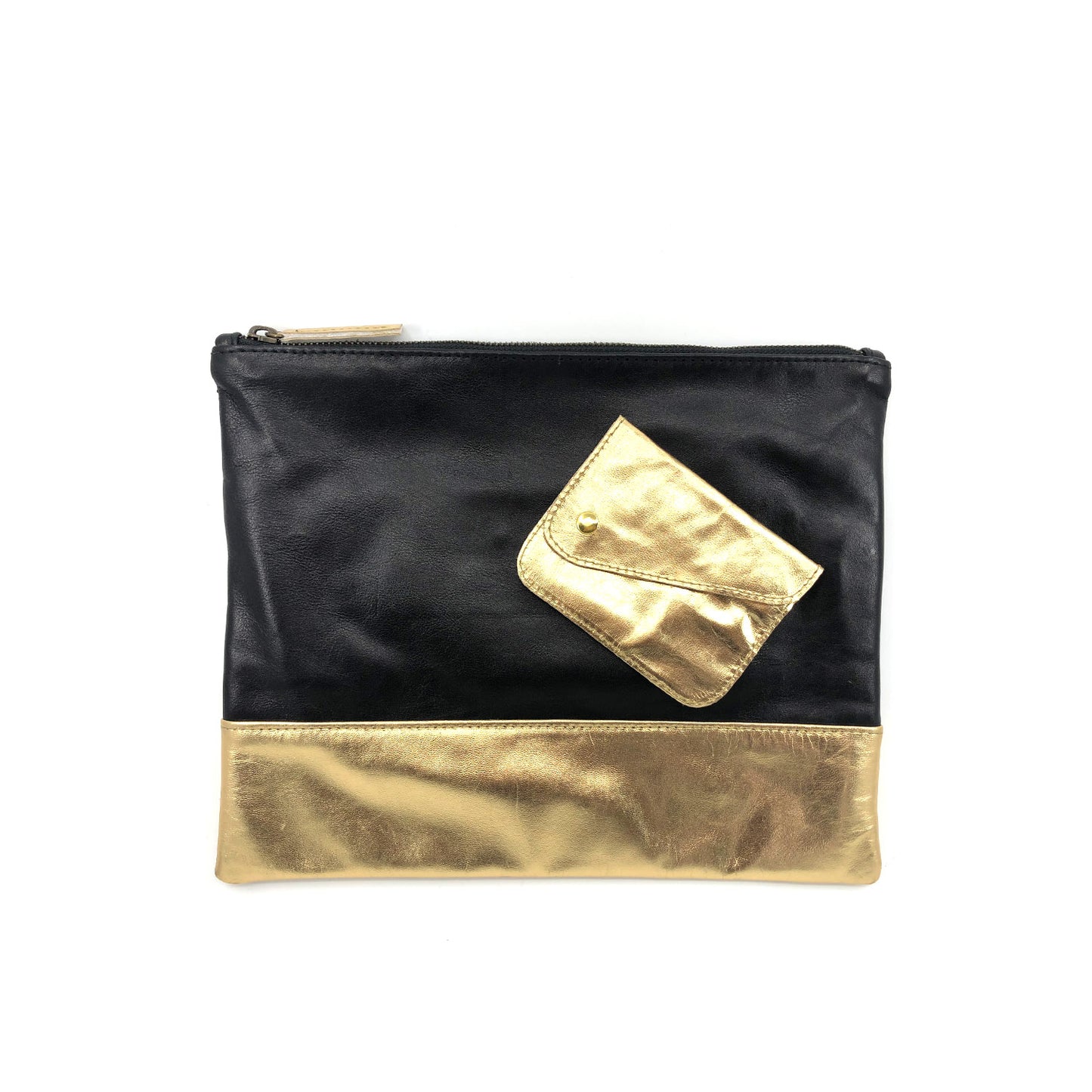 Austin Basics Large Gold Leather Clutch - Collector Store