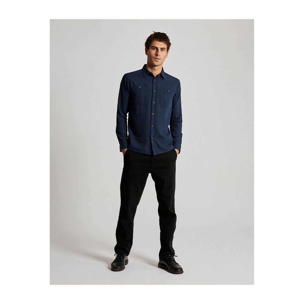 Mr Simple Cotton Flannel Shirt - Navy - Collector Store