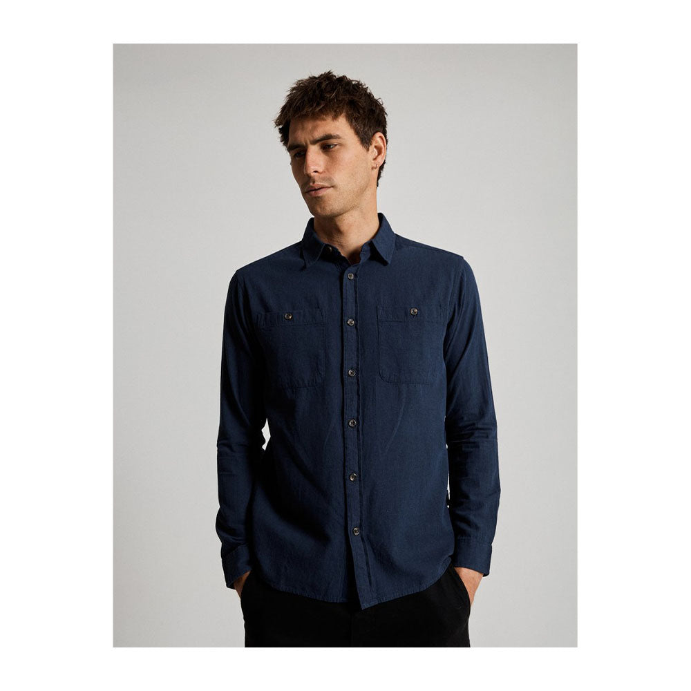 Mr Simple Cotton Flannel Shirt - Navy - Collector Store