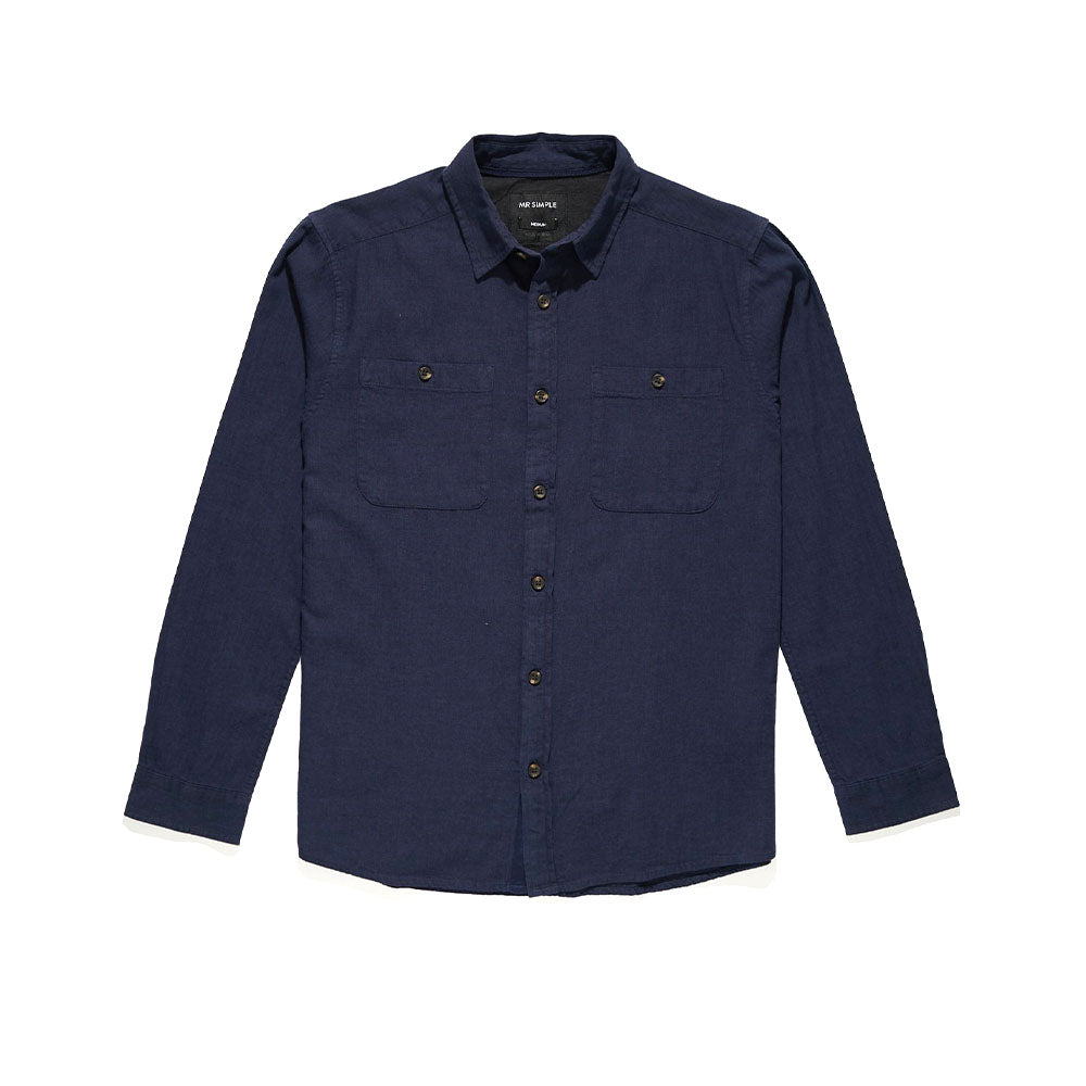 Mr Simple Cotton Flannel Shirt - Navy - Collector Store