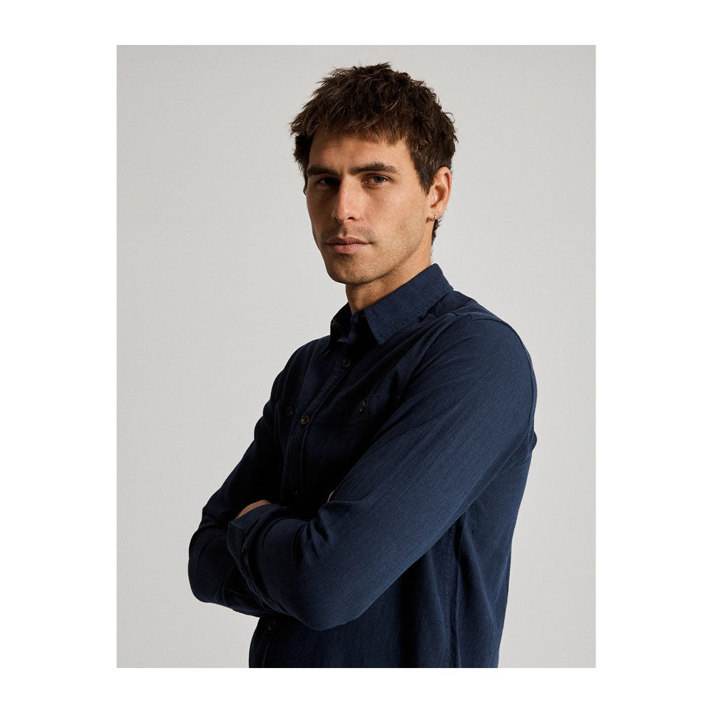 Mr Simple Cotton Flannel Shirt - Navy - Collector Store