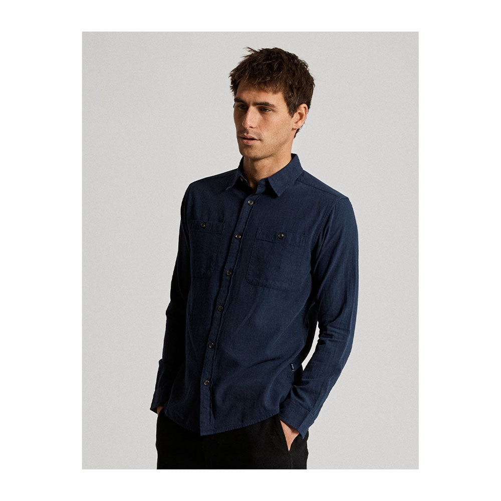 Mr Simple Cotton Flannel Shirt - Navy - Collector Store
