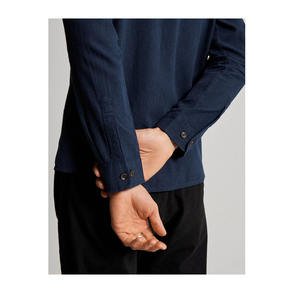 Mr Simple Cotton Flannel Shirt - Navy - Collector Store