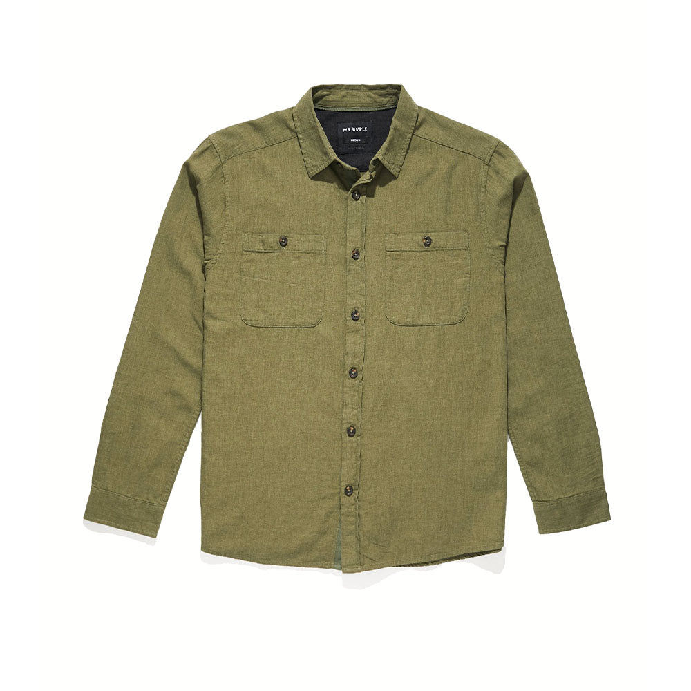 Mr Simple Cotton Flannel Shirt - Army - Collector Store