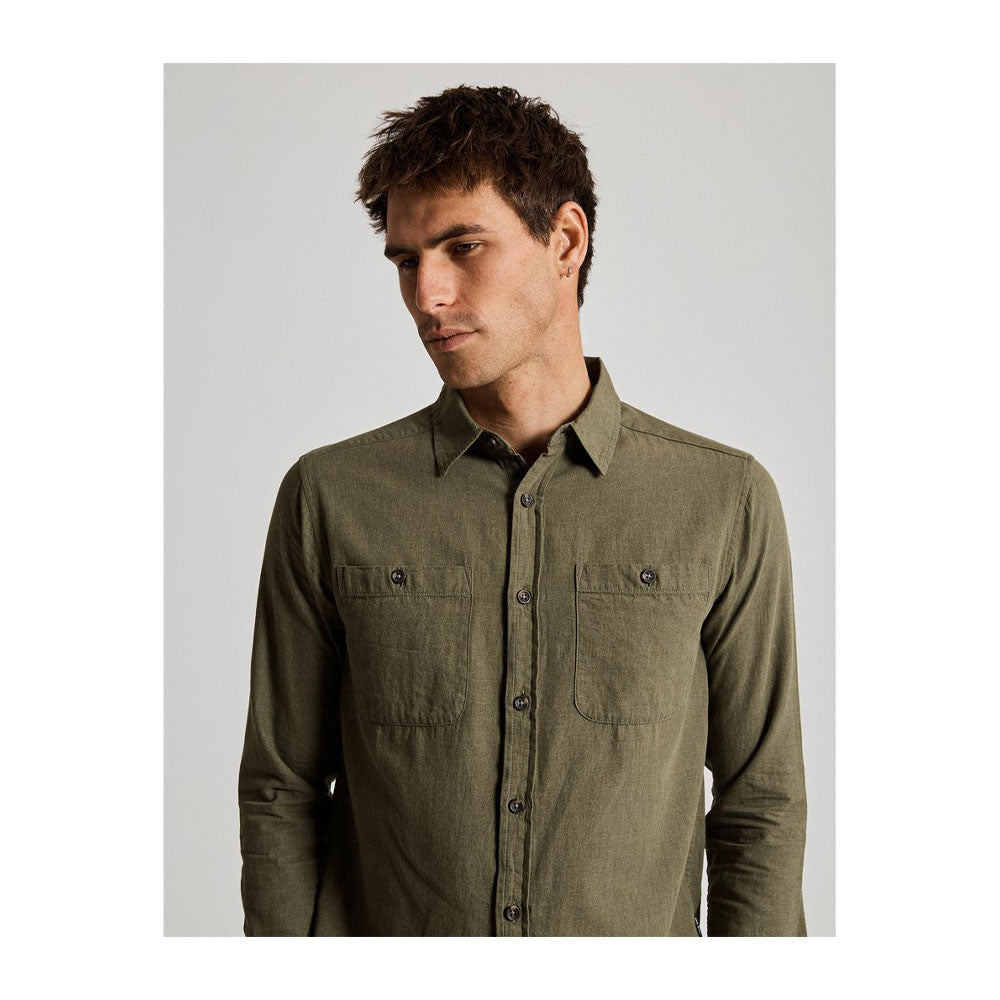 Mr Simple Cotton Flannel Shirt - Army - Collector Store