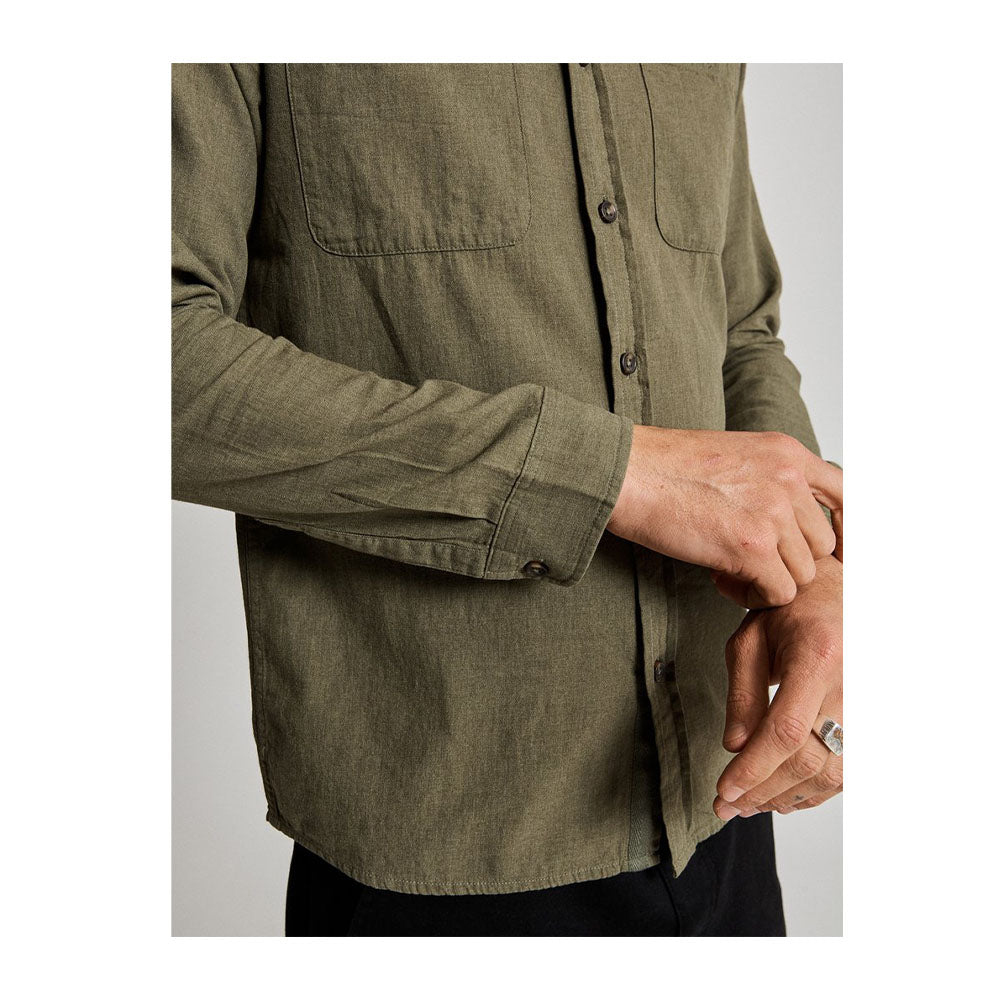 Mr Simple Cotton Flannel Shirt - Army - Collector Store