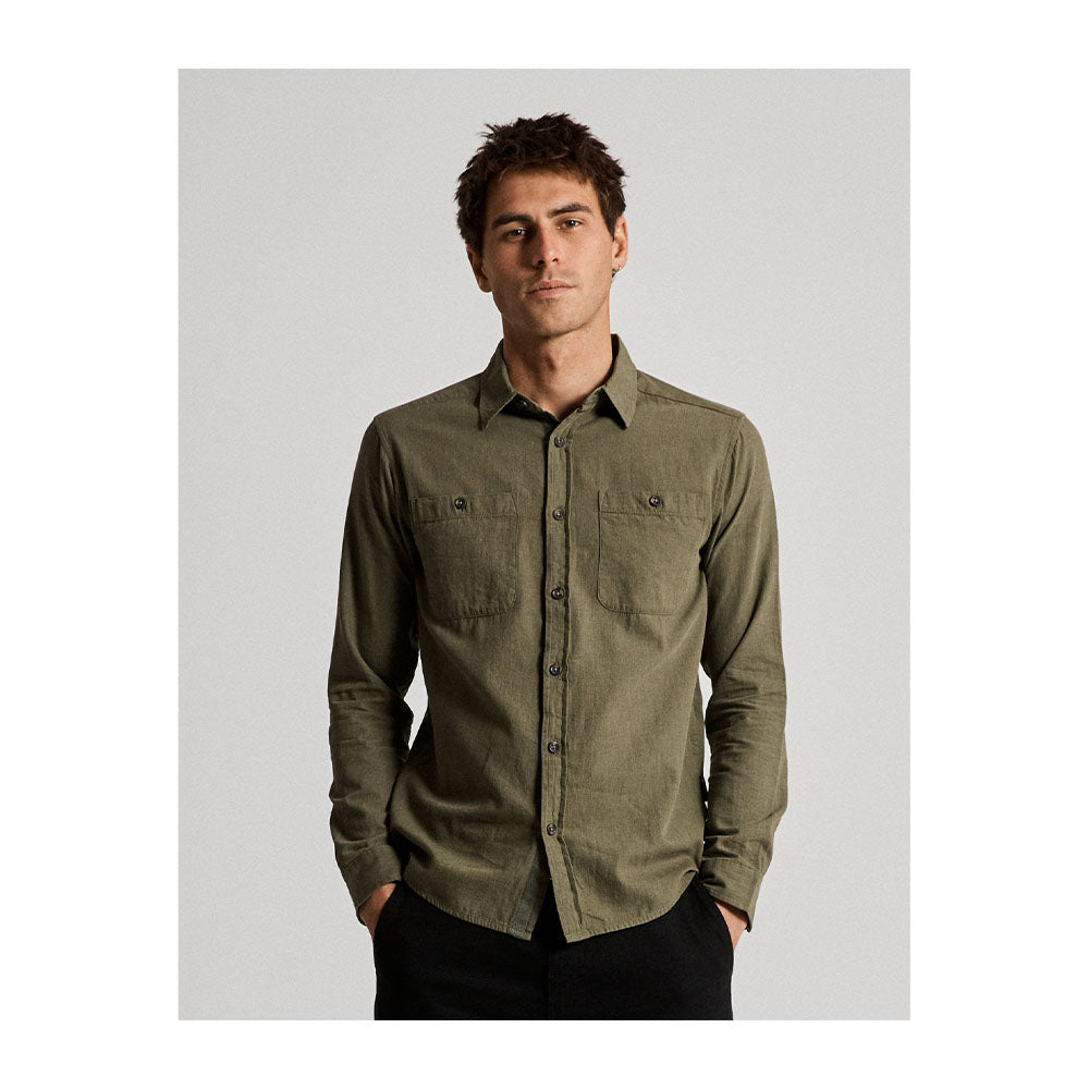 Mr Simple Cotton Flannel Shirt - Army - Collector Store